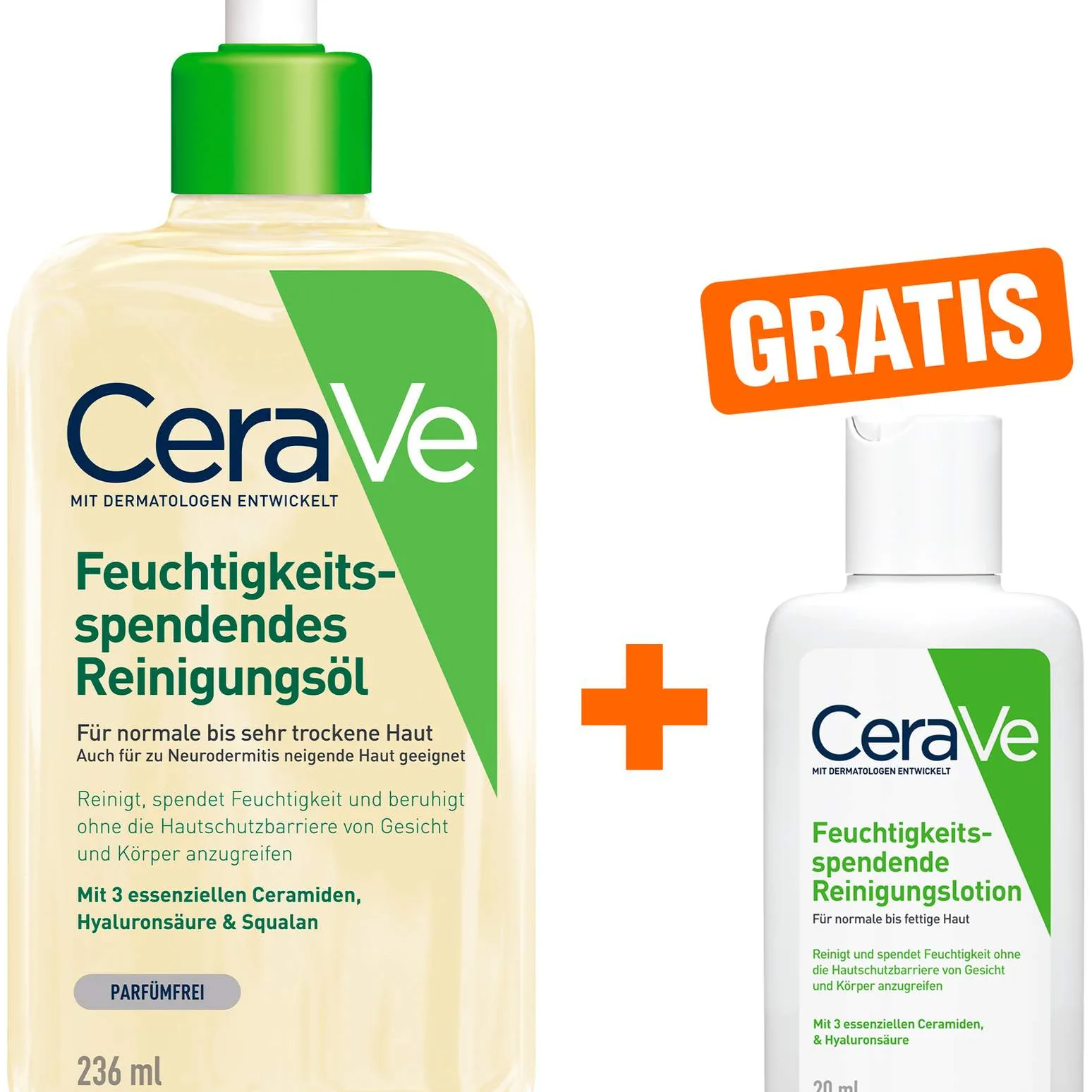 CeraVe Reinigungsöl 236 ml + gratis CeraVe feuchtigkeitsspendende Reinigungslotion 20 ml - Reinigung für Körper und Gesicht