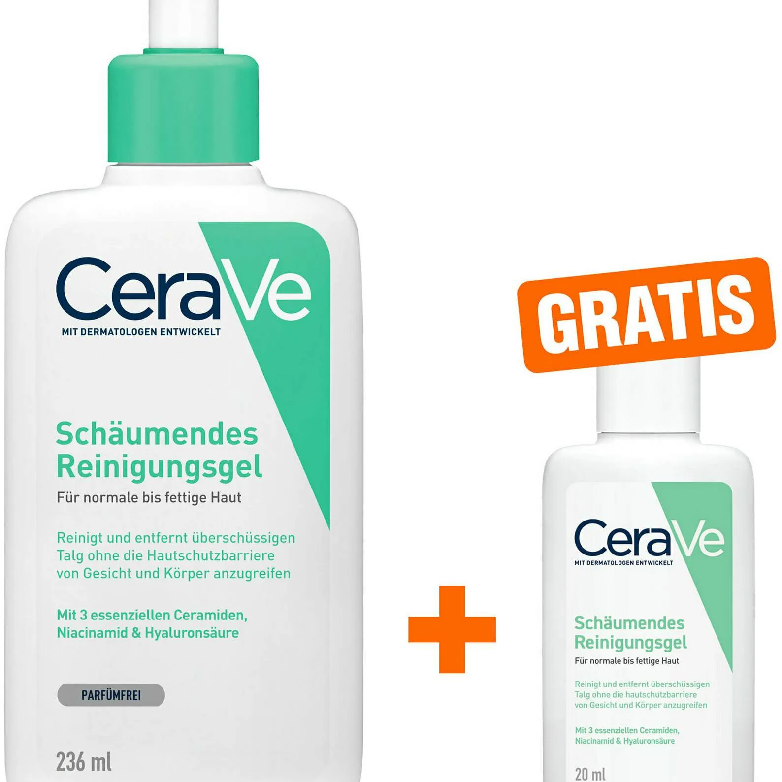 CeraVe Schäumendes Reinigungsgel 236 ml + gratis Schäumendes Reinigungsgel 20 ml - Reinigungsschaum für Gesicht und Körper