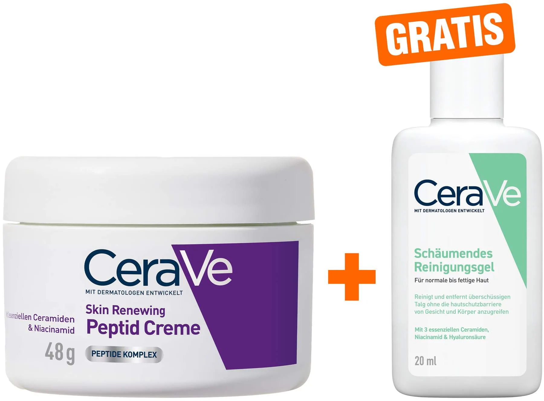 Cerave Skin Renewing Peptid Creme 48 g + gratis CeraVe schäumendes Reinigungsgel 20 ml - Anti Aging