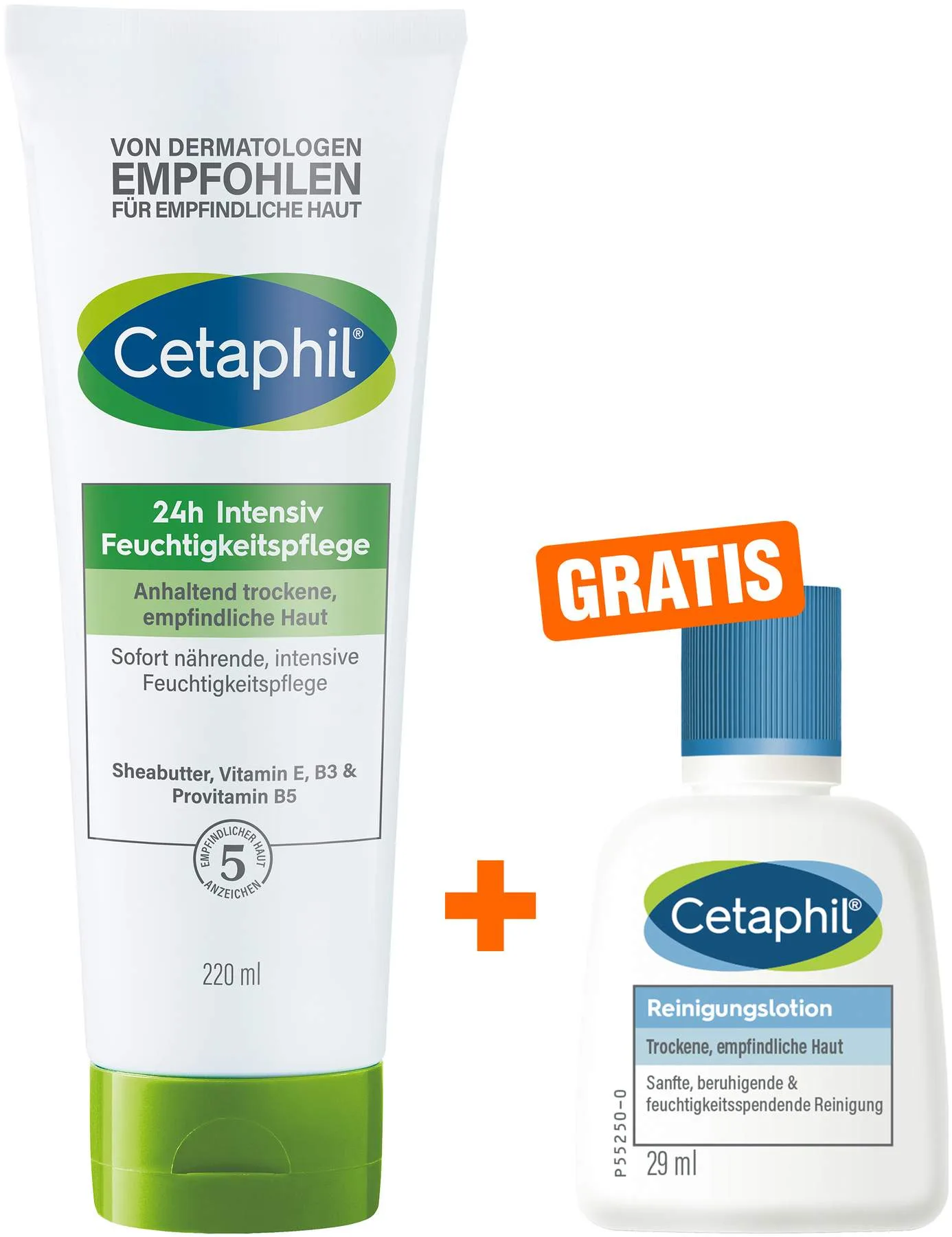 Cetaphil 24 H Int.Feuchtigkeitspflege + gratis Reinigungslotion 29 g - Bei trockener Haut