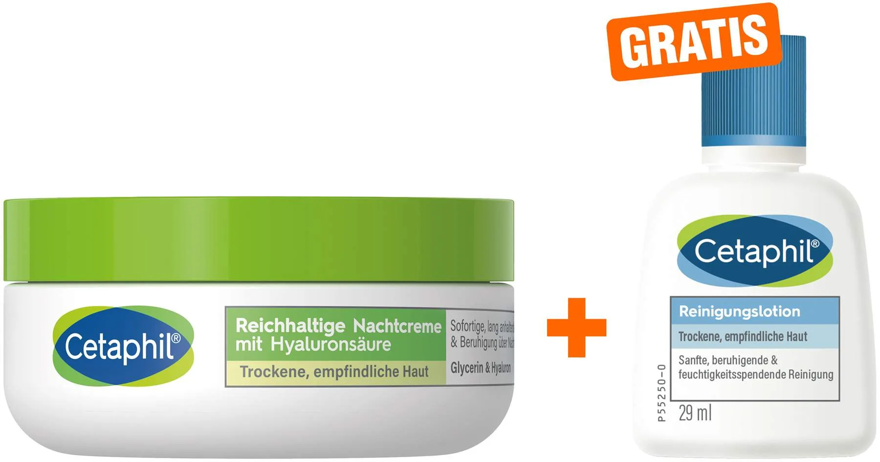 Cetaphil reichhaltige Nachtcreme mit Hyaluronsäure 48 g + gratis Reinigungslotion 29 g - Nachtcreme mit Hyaluronsäure