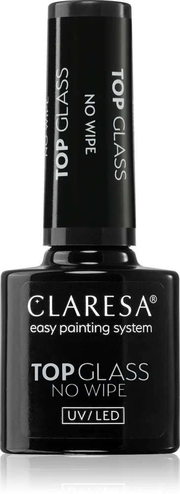 Claresa UV/LED Top Glass No Wipe suojaava ja kiiltoa lisäävä päällysgeelilakka, tahmapintaa jättämätön 5 g