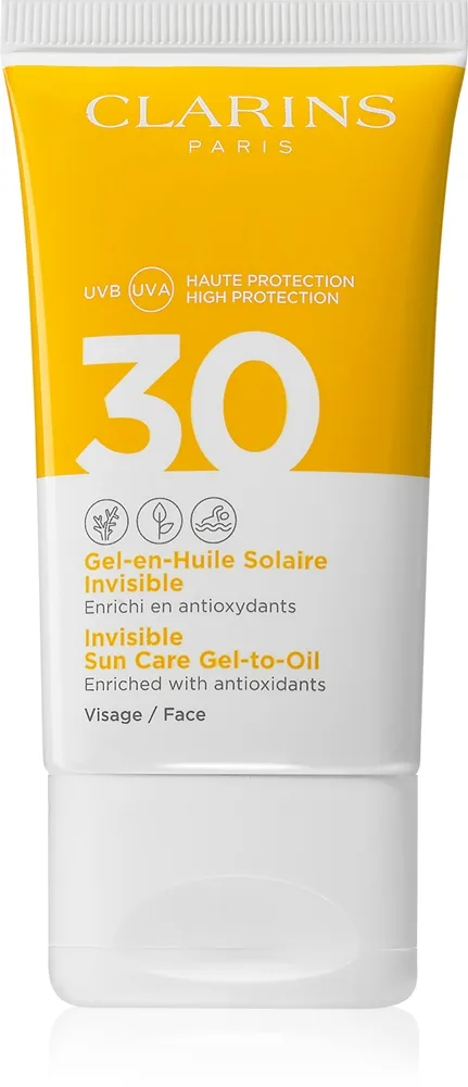 Clarins Invisible Sun Care Gel-to-Oil aurinkosuojaneste kasvoille SPF 30 50 ml
