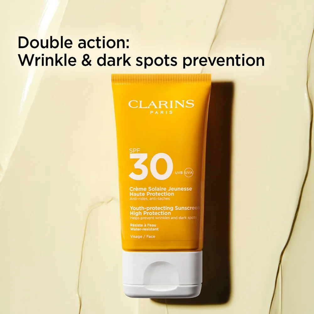 Clarins Youth-Protecting Sunscreen High Protection aurinkosuojavoide kasvoille SPF 30 50 ml