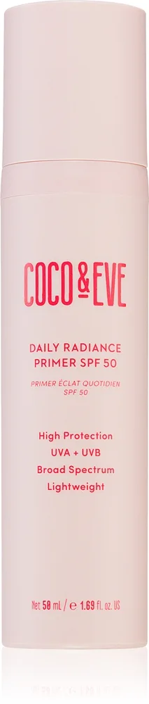 Coco & Eve Daily Radiance Primer SPF 50 Lättviktsskyddsvätska med uppljusande effekt SPF 50 50 ml