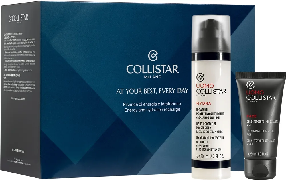 Collistar Giftset Daily Protective Moisturizer 80 ml Moisturizing Routine: Daily Protective Moisturizer 80 ml + Energizing Cleansing Gel 30 ml + Pochette Vartalonhoitosetti