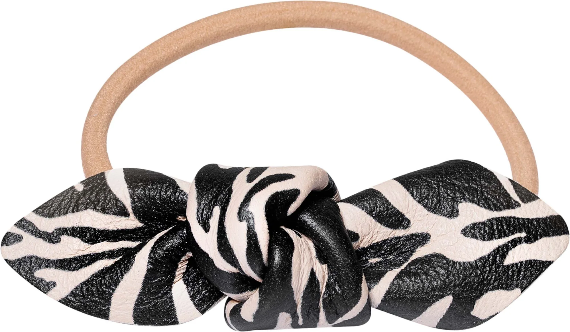 Corinne Leather Bow Small Hair Tie Zebra