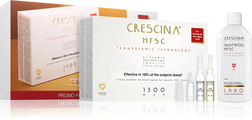 Crescina Transdermic 1300 Re-Growth and Anti-Hair Loss hiustenkasvua edistävä ja hiustenlähtöä ehkäisevä hoito miehille výhodné balení