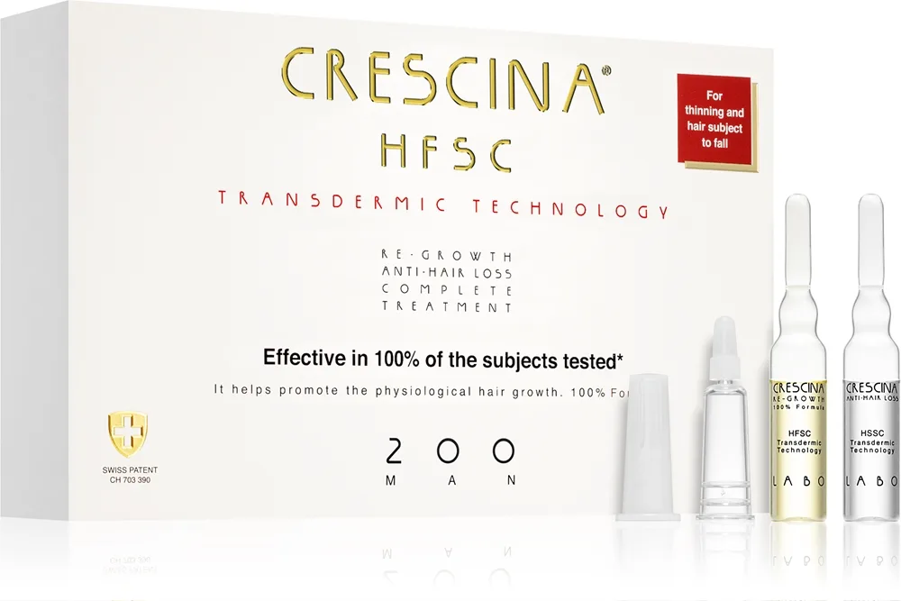 Crescina Transdermic 200 Re-Growth and Anti-Hair Loss vård som främjar hårtillväxten och hindrar håravfall för män 40x3,5 ml