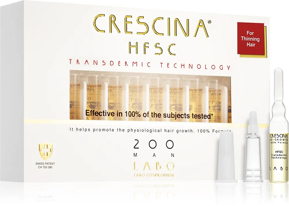 Crescina Transdermic 200 Re-Growth hiusten kasvua edistävä hoito miehille 20x3.5 ml