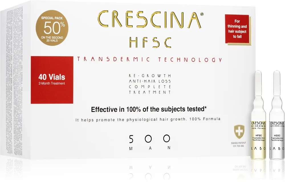 Crescina Transdermic 500 Re-Growth and Anti-Hair Loss hårvækstbehandling mod hårtab til mænd 40x3,5 ml