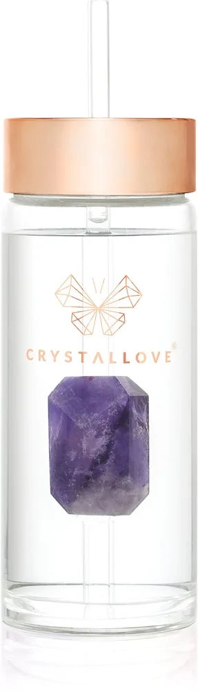 Crystallove Amethyst Straw Water Bottle vannflaske i glass med sugerør 400 ml