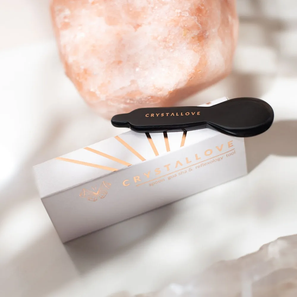 Crystallove Black Obsidian Spoon Eye Gua Sha massageverktyg för området kring ögonen 1 st.