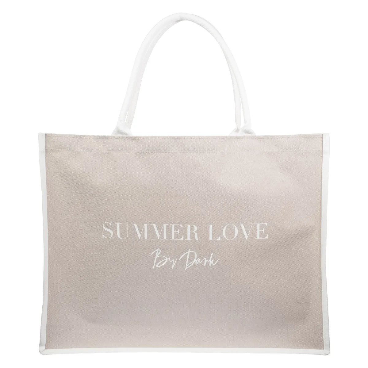 DARK Canvas Tote Large ""Summer Love"" Sand With Off White