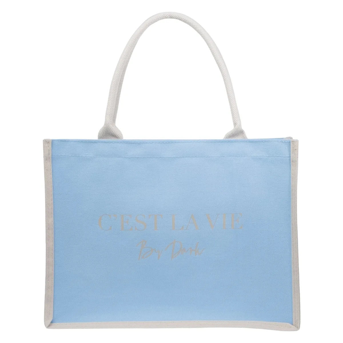 DARK Canvas Tote Medium ""C'est La Vie"" Sand with Bubblegum Pink