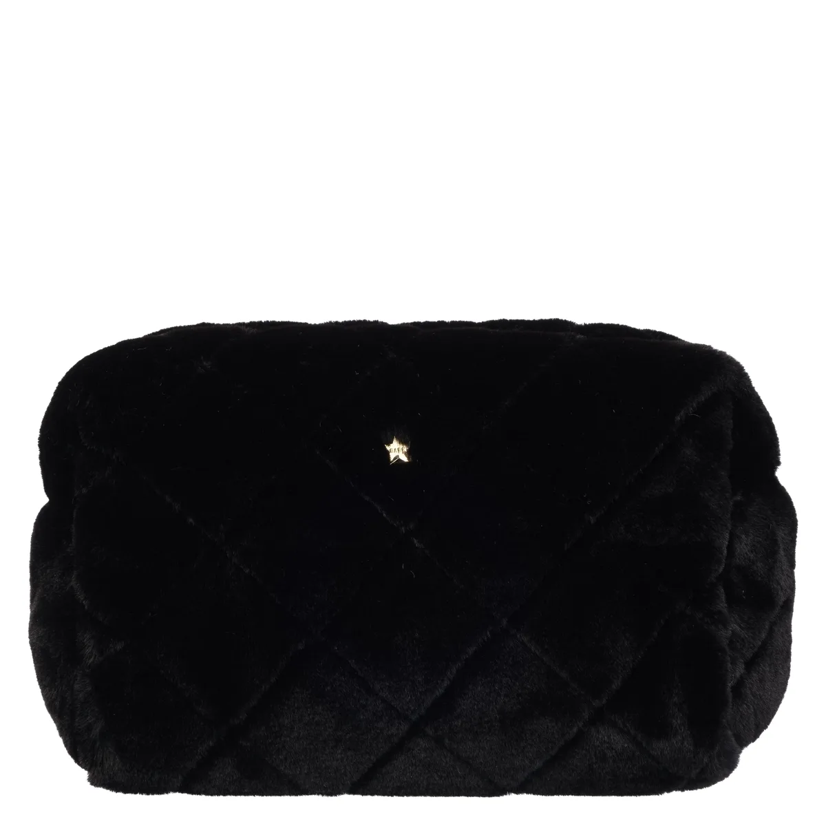 DARK Faux Fur Quilted Make-Up Pouch Large Pale Rose