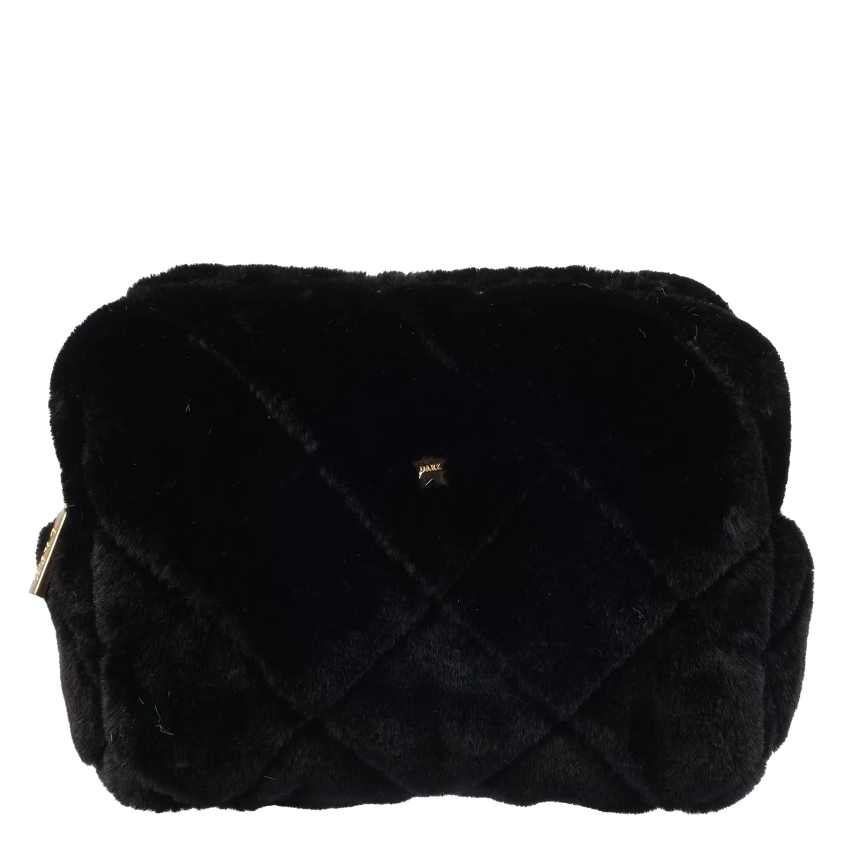 DARK Faux Fur Quilted Make-Up Pouch Small Cool Blue