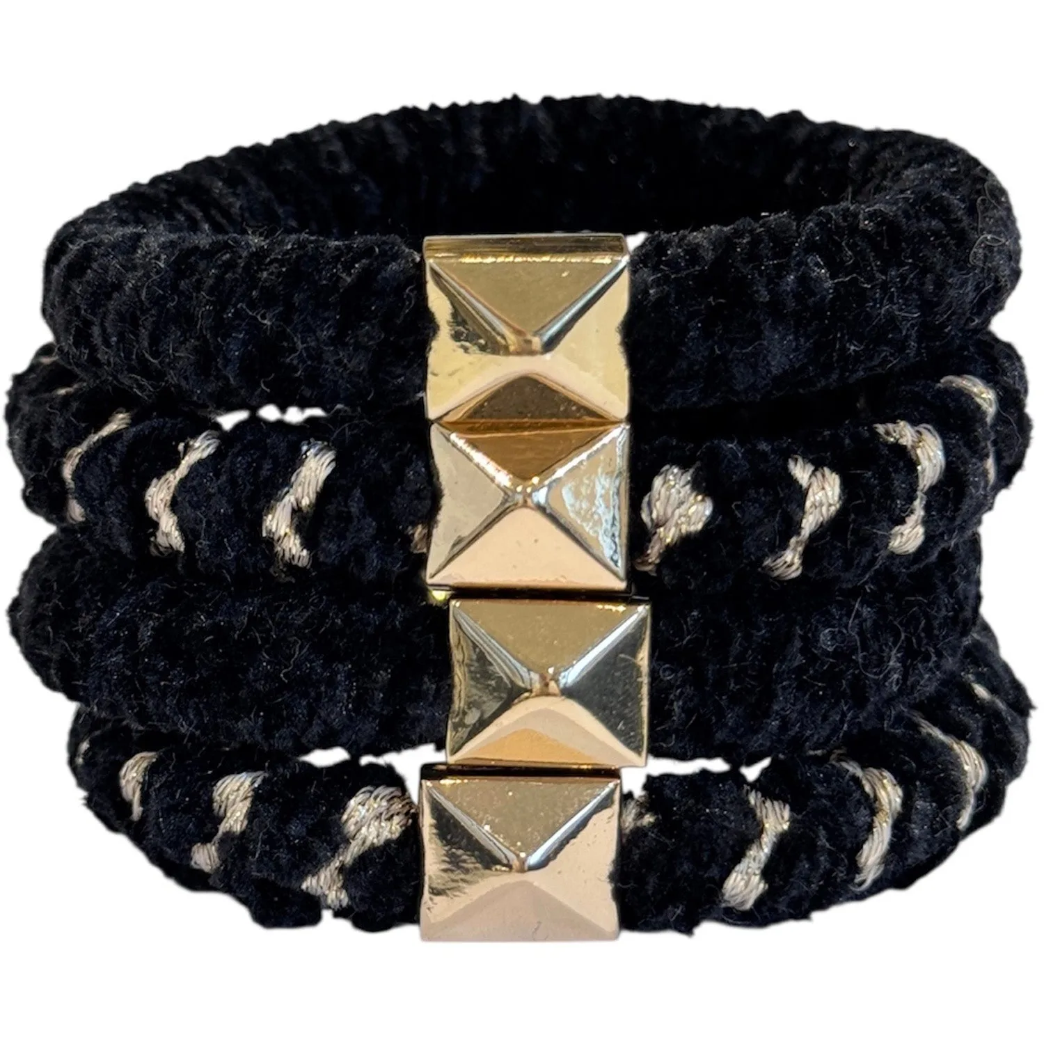 Dark Fluffy Fat Hair Tie Black Mix W/Gold - 4 pcs
