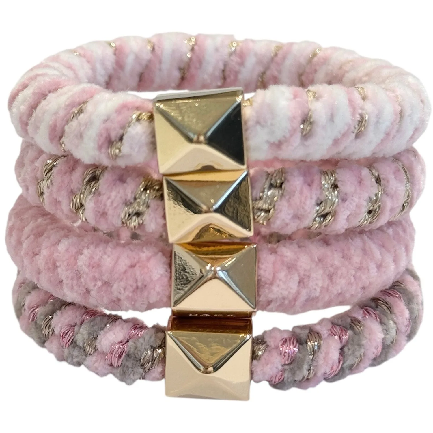 Dark Fluffy Fat Hair Tie Cotton Candy Mix W/Gold - 4 pcs