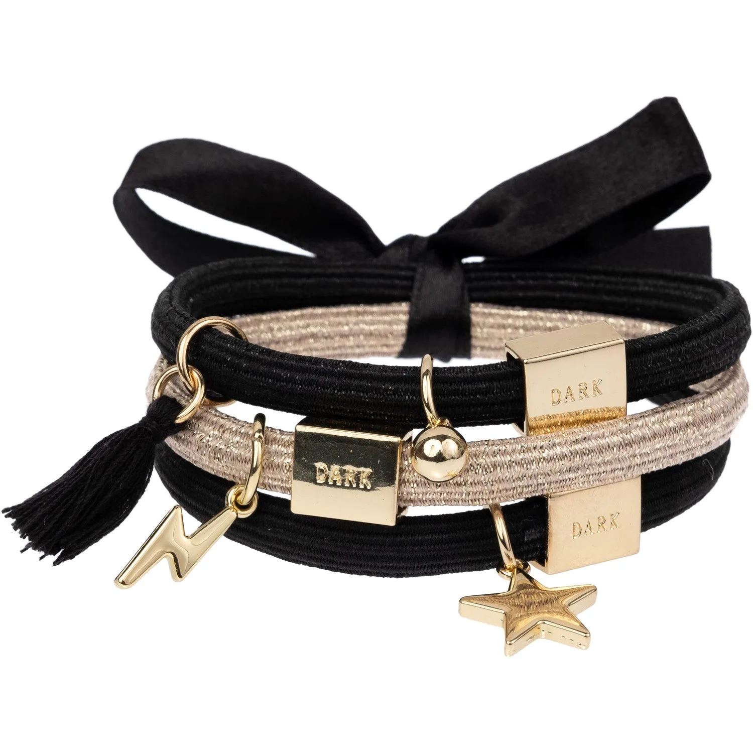 Dark Hair Ties Charm Combo All Blacks W/Gold - 3 pcs