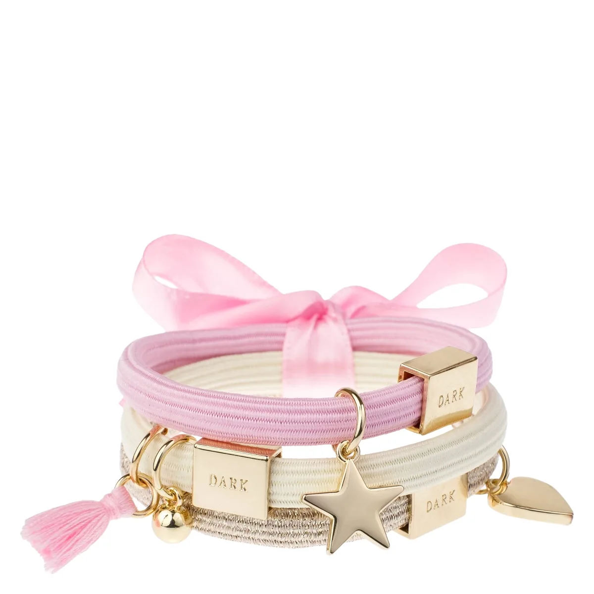 DARK Hair Ties Hair Ties Charm Combo Yellow & Pink With Gold 3pcs