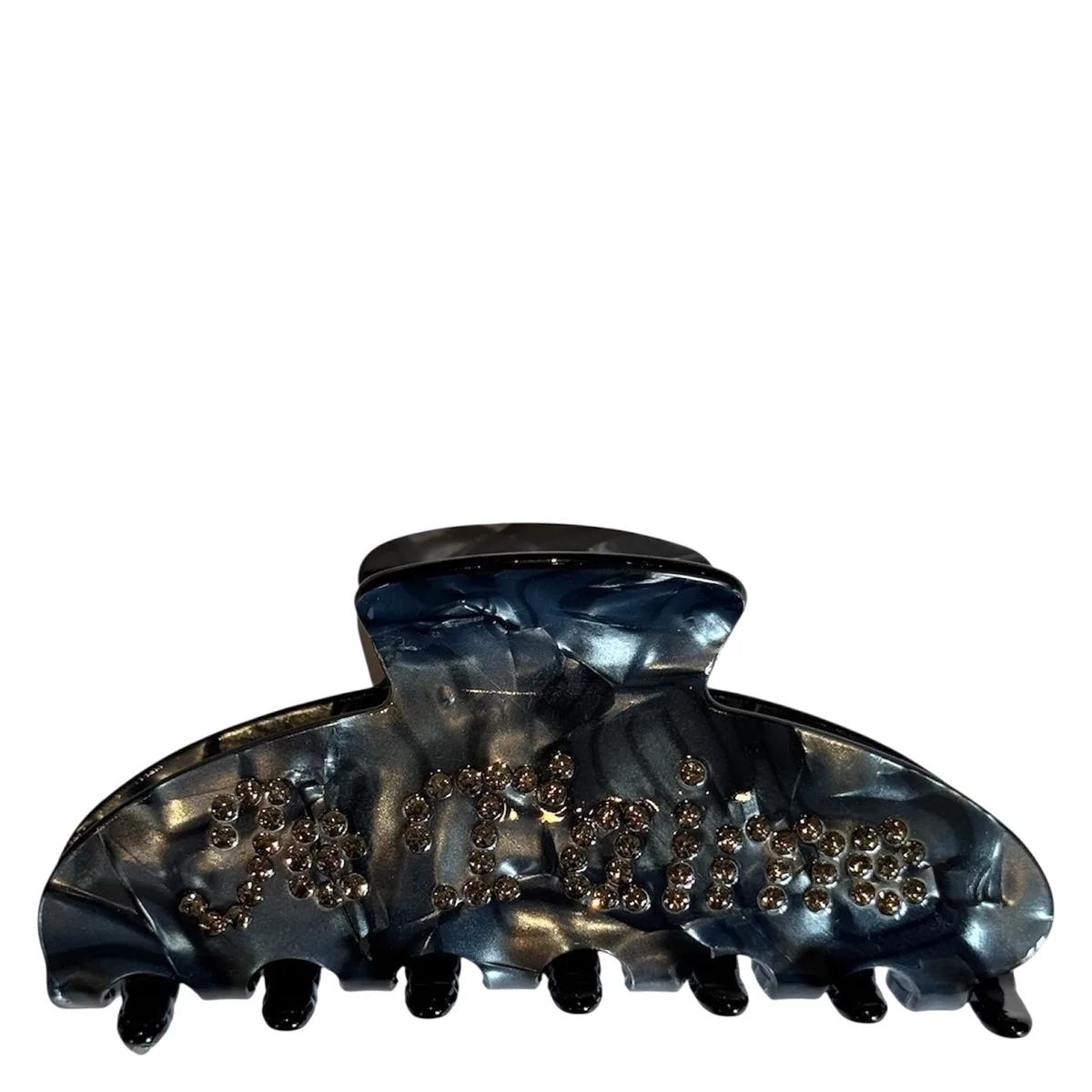 DARK Text Hair Claw ""Je T'aime"" Navy Blue & Dark Grey