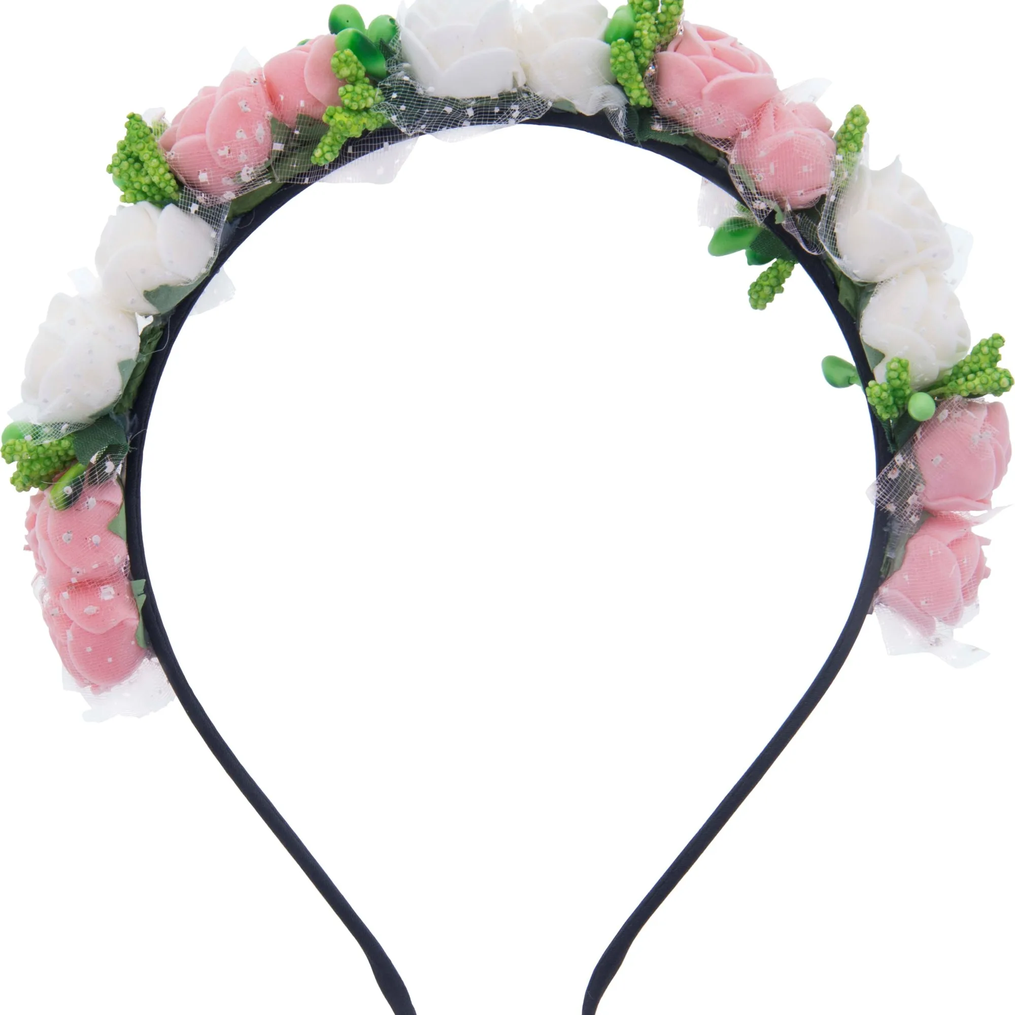 Dazzling Flower Head Band Pink And White
