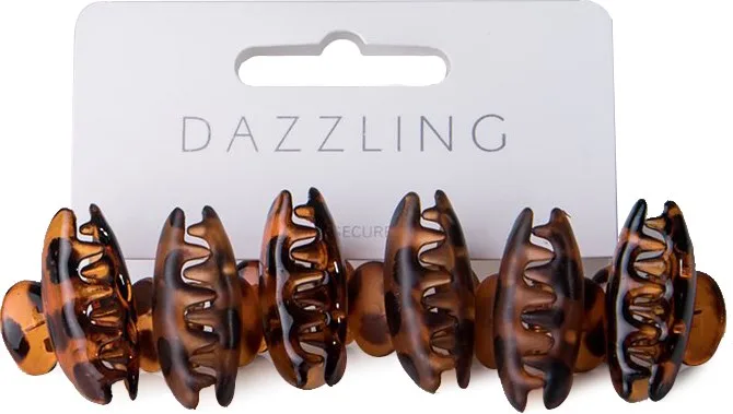 Dazzling Hår 6-pack clips med klämmor bruna