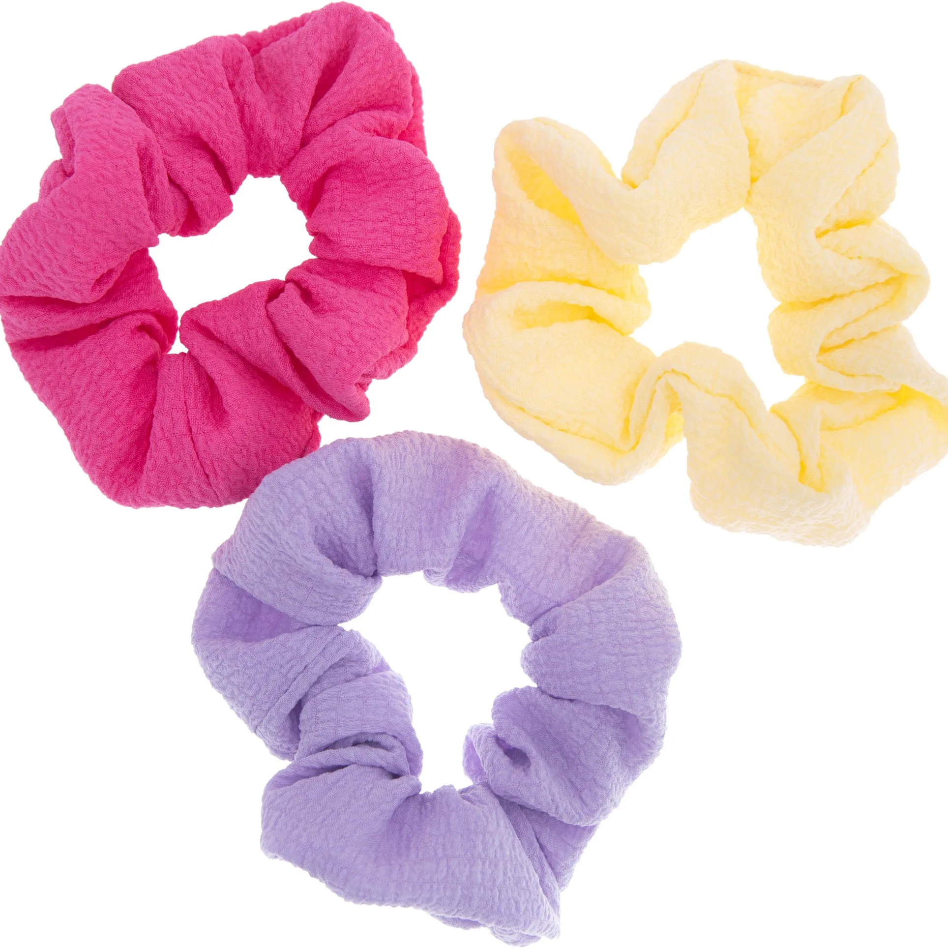 Dazzling Scrunchie Seersucker Bright Pink, Purple, Yellow 3-pack