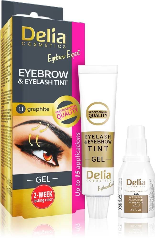 Delia Cosmetics Eyebrow Expert kulma- ja ripsiväri sekä aktivaattori sävy 1.1. Graphite 2 x 15 ml