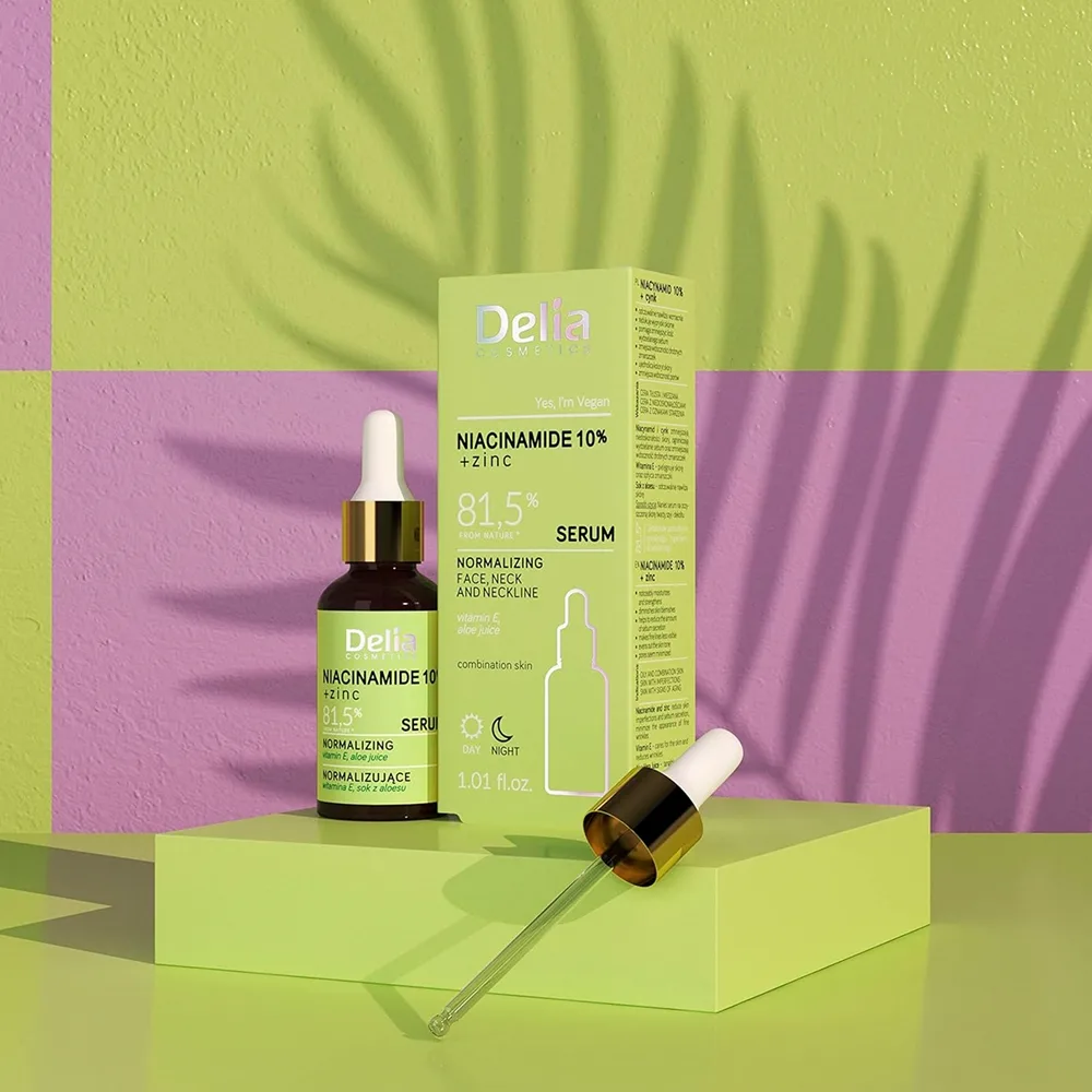 Delia Cosmetics Niacinamide 10% + zinc Restrukturerende serum til ansigt, hals og bryst 30 ml