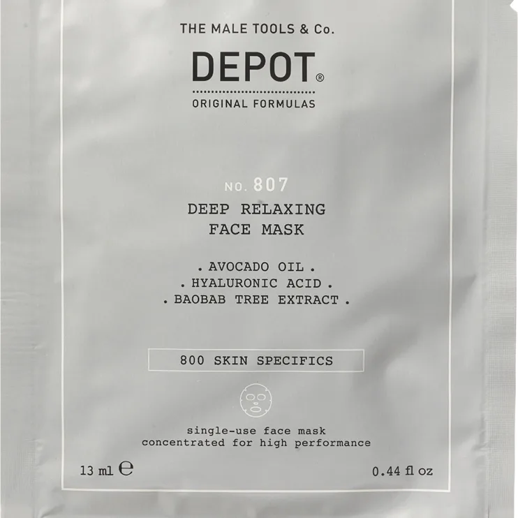 DEPOT NO. 807 RELAXING FACE MASK Lindrande och återfuktande mask för män 12x13 ml