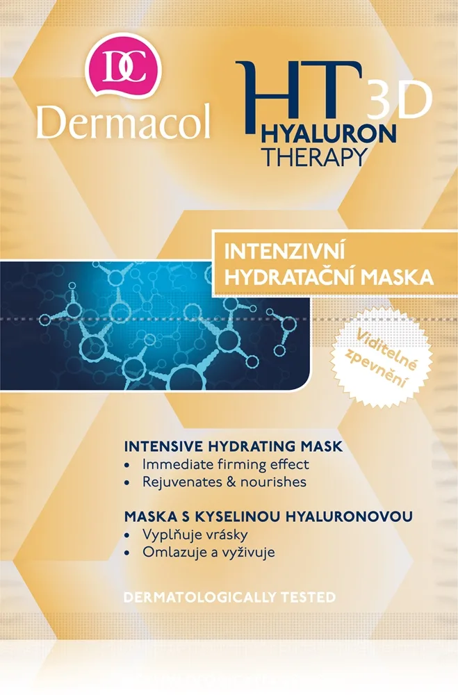 Dermacol Hyaluron Therapy 3D tehokosteuttava naamio sisältää hyaluronihappoa 16 g