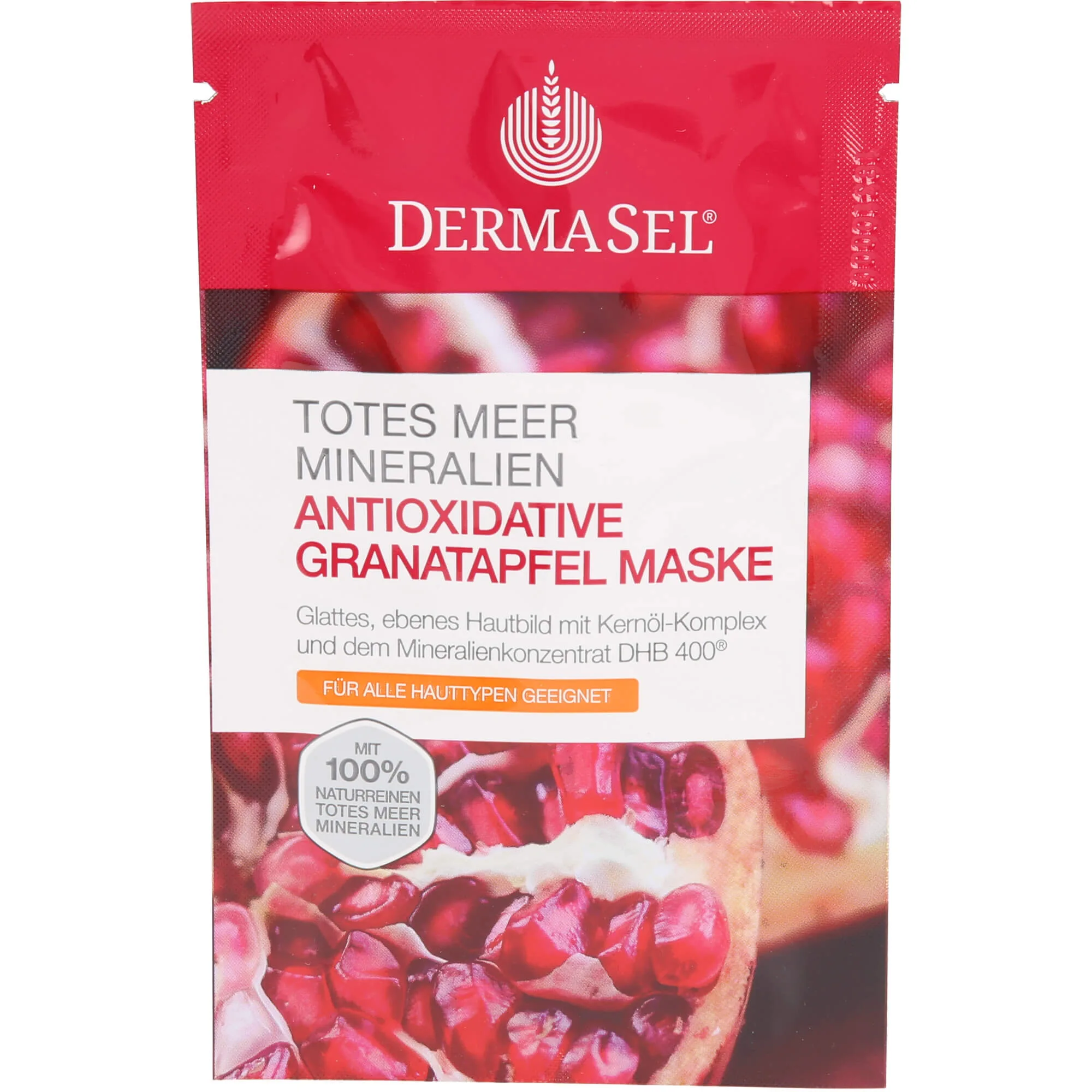 DERMASEL Totes Meer Maske Granatapfel für ein verfeinertes Hautbild, 12 ml Gesichtsmaske