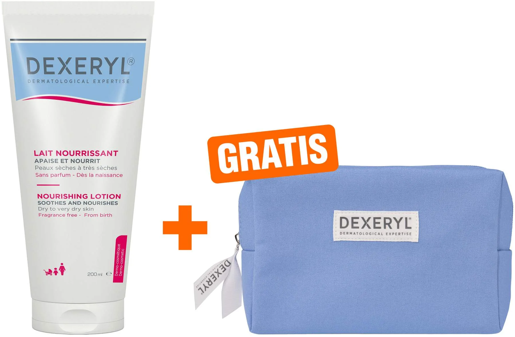 Dexeryl Pflegelotion 200 ml + gratis Kosmetiktasche - Bei trockener Haut