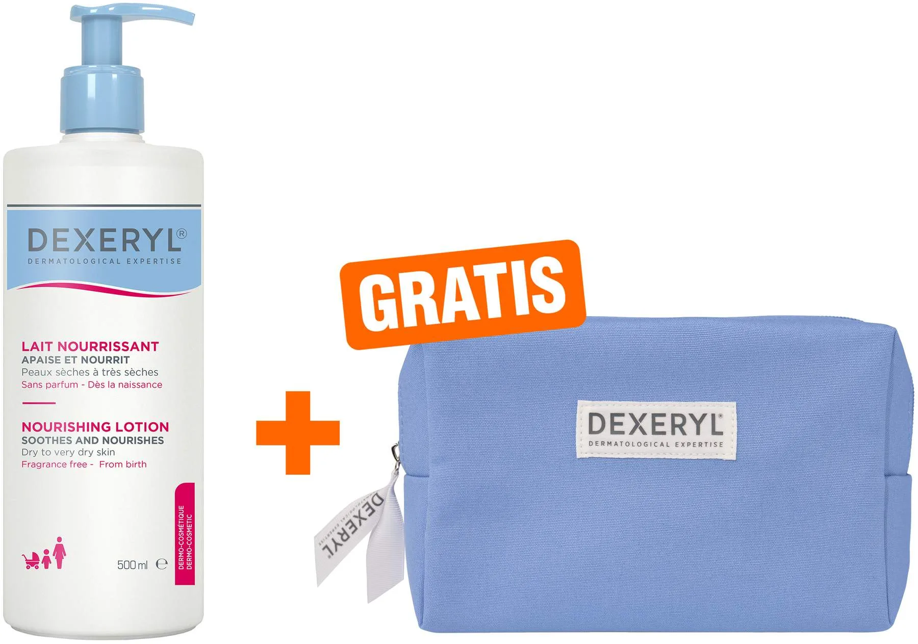 Dexeryl Pflegelotion 500 ml + gratis Kosmetiktasche - Bei trockener Haut