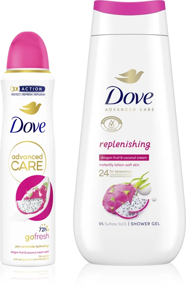 Dove Advanced Care Replenishing prisvärd förpackning med deodorant och duschgel