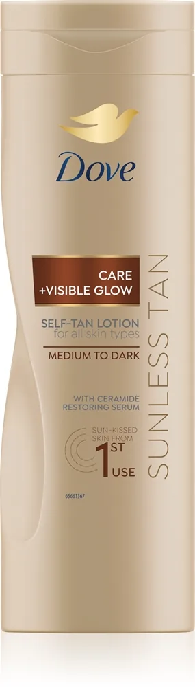 Dove Care&Glow Sunless Tan Selvbruner mælk Skygge Dark 400 ml