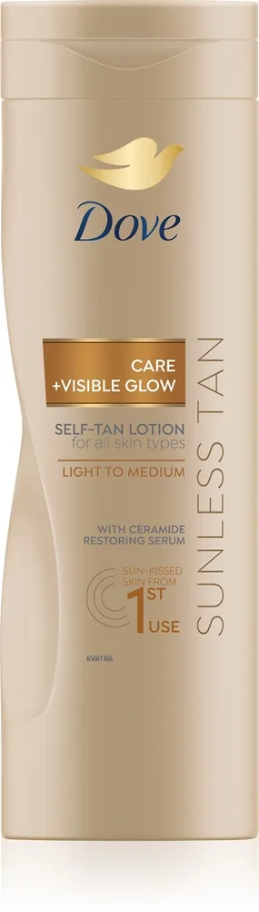 Dove Care&Glow Sunless Tan Selvbruner mælk Skygge Fair 400 ml
