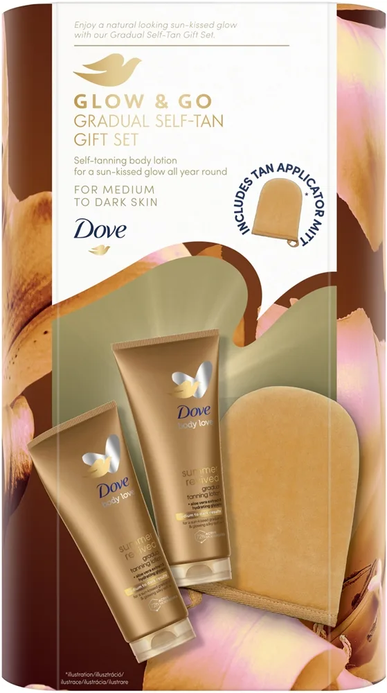Dove Glow & Go Gradual Self-Tan Gift Set setti täydelliseen rusketukseen