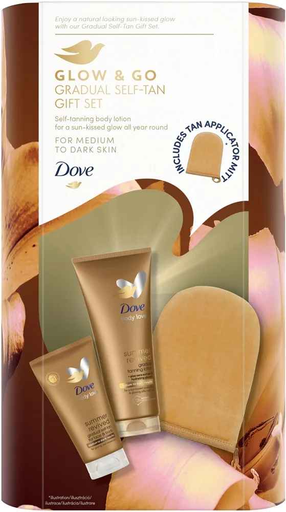 Dove Glow & Go Gradual Self-Tan Gift Set setti täydelliseen rusketukseen naisille