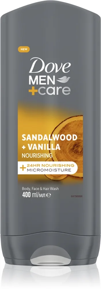 Dove Men+Care Sandalwood&Vanilla Duschtvål för ansikte, kropp och hår för män 400 ml