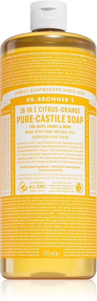 Dr. Bronner’s Citrus & Orange yleiskäyttöinen nestesaippua 945 ml