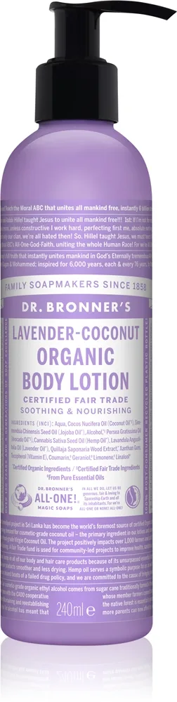 Dr. Bronner’s Lavender & Coconut tehoravitseva vartalomaito normaalille ja kuivalle iholle 240 ml