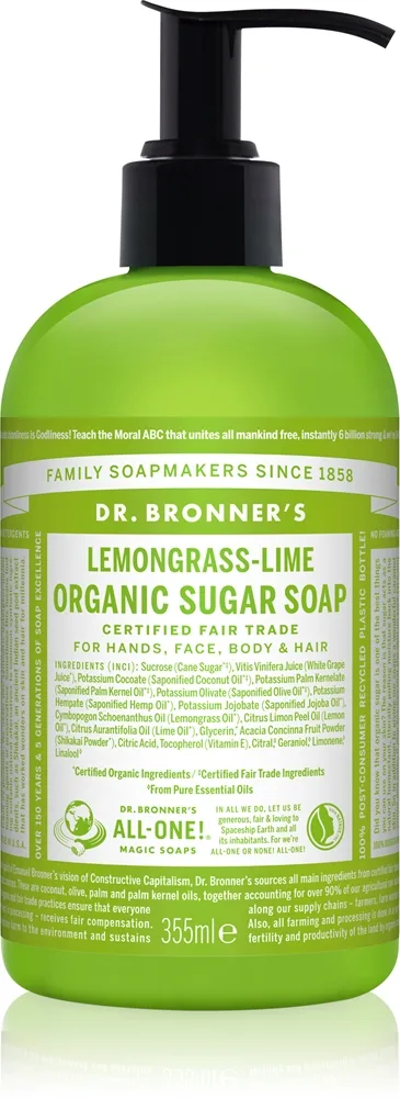 Dr. Bronner’s Lemongrass & Lime nestemäinen saippua vartalolle ja hiuksille 355 ml