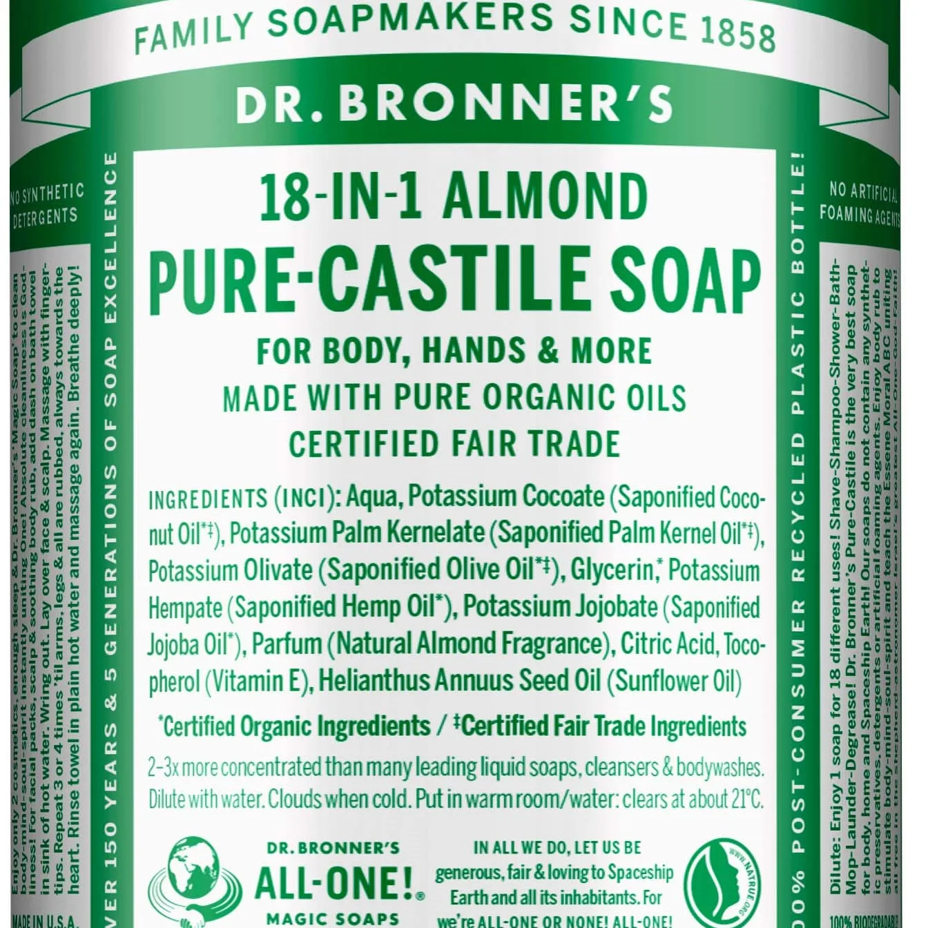 Dr. Bronner's Pure Castile Liquid Soap Almond 945 ml