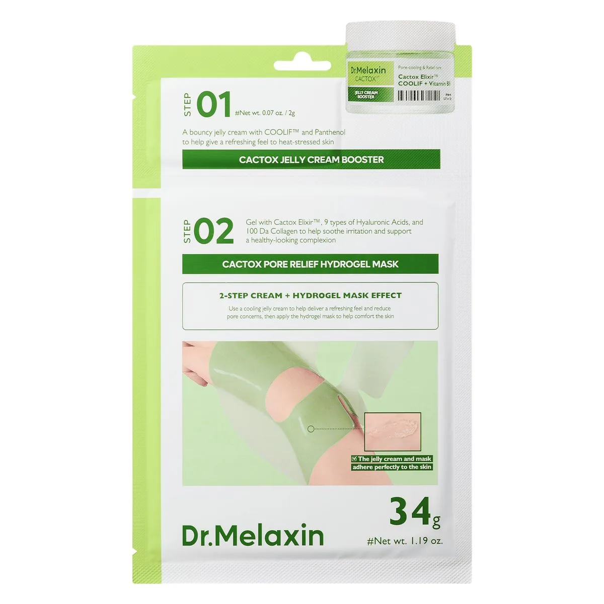 Dr.Melaxin Cactox Pore Relief Jelly Cream Hydrogel Mask 2+34g