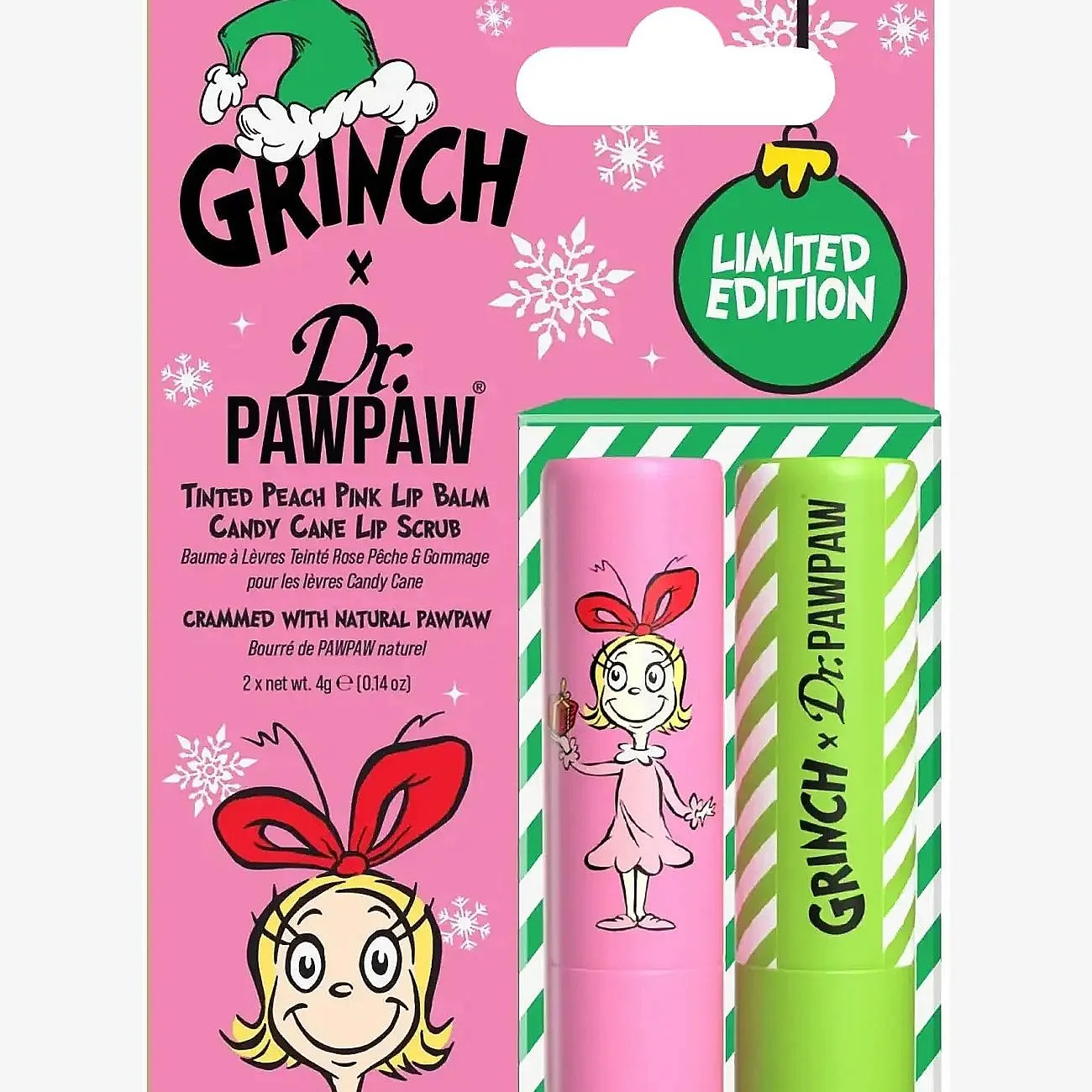 Dr.PawPaw Dr.pawpaw The Grinch Sugar Scrub Stick & Peach Pink Duo - Pink - 8 G