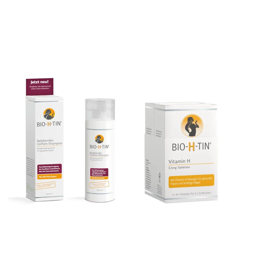 BIO-H-TIN Vitamin H 2x84 Tabletten + Coffein Shampoo Set 1 Sparset