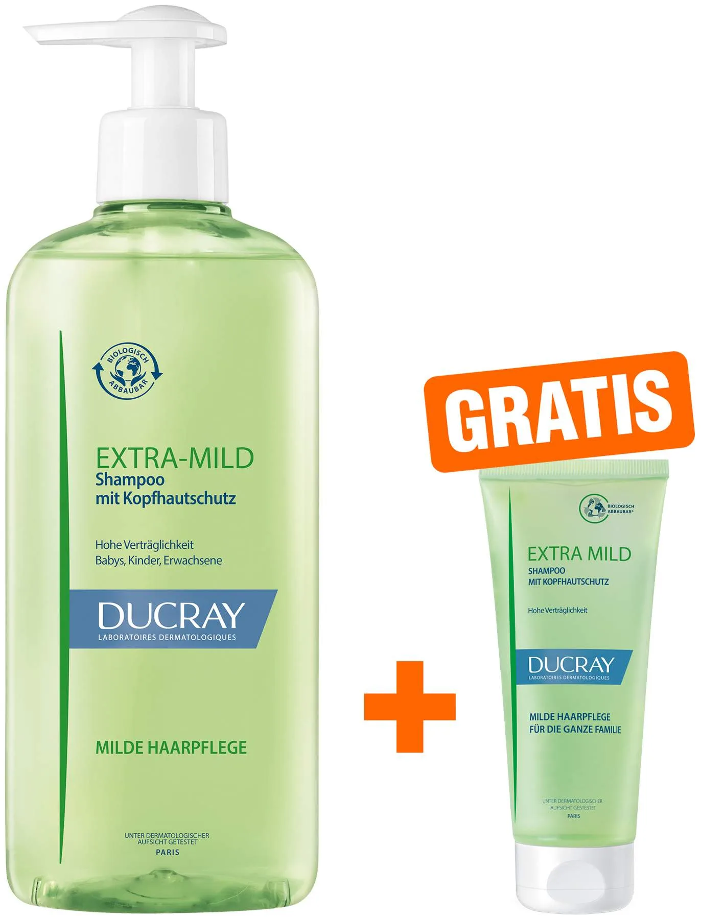 Ducray Extra Mild Shampoo 400 ml + gratis 100 ml - Reinigt Haare und Kopfhaut